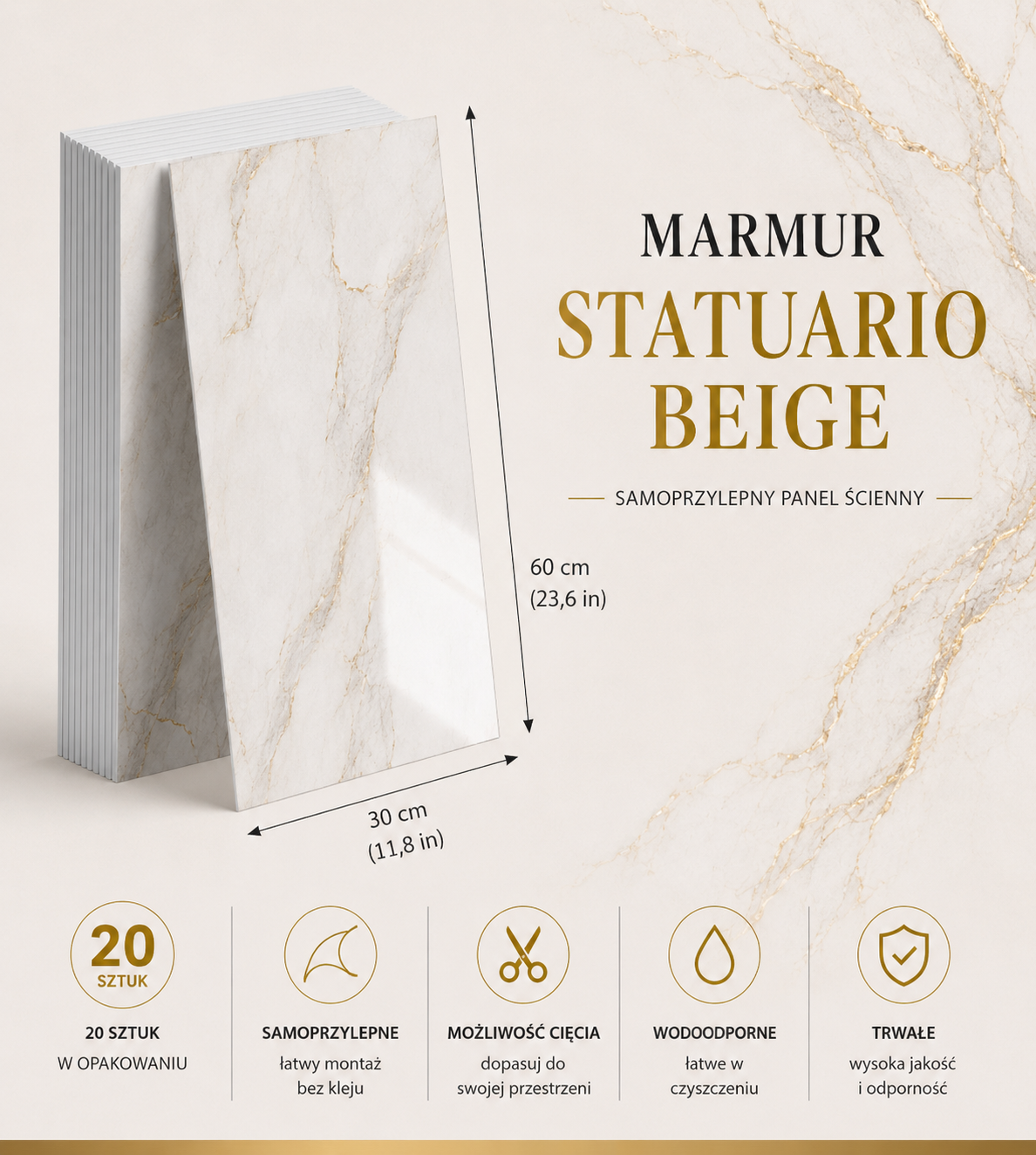 Panele Marmurowe Premium Samoprzylepne Wiele WARIANTÓW